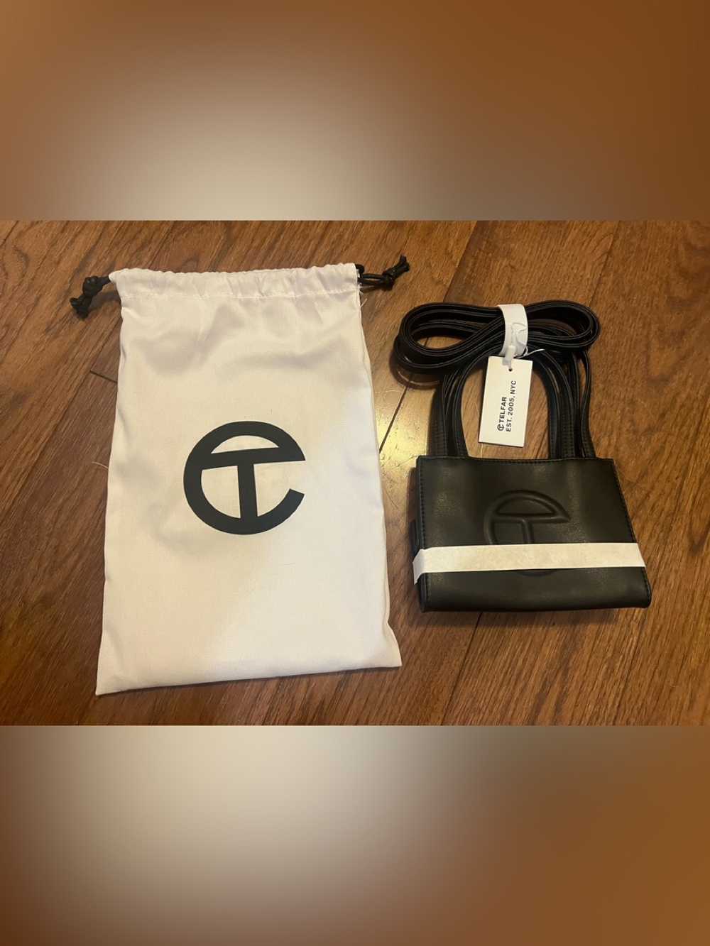 Telfar Black Mini Tote Crossbody with Embossed Logo